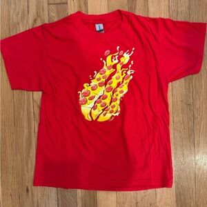 Fire Merch by Preston (YouTuber) Kids T-Shirt with Flaming Pizza Design